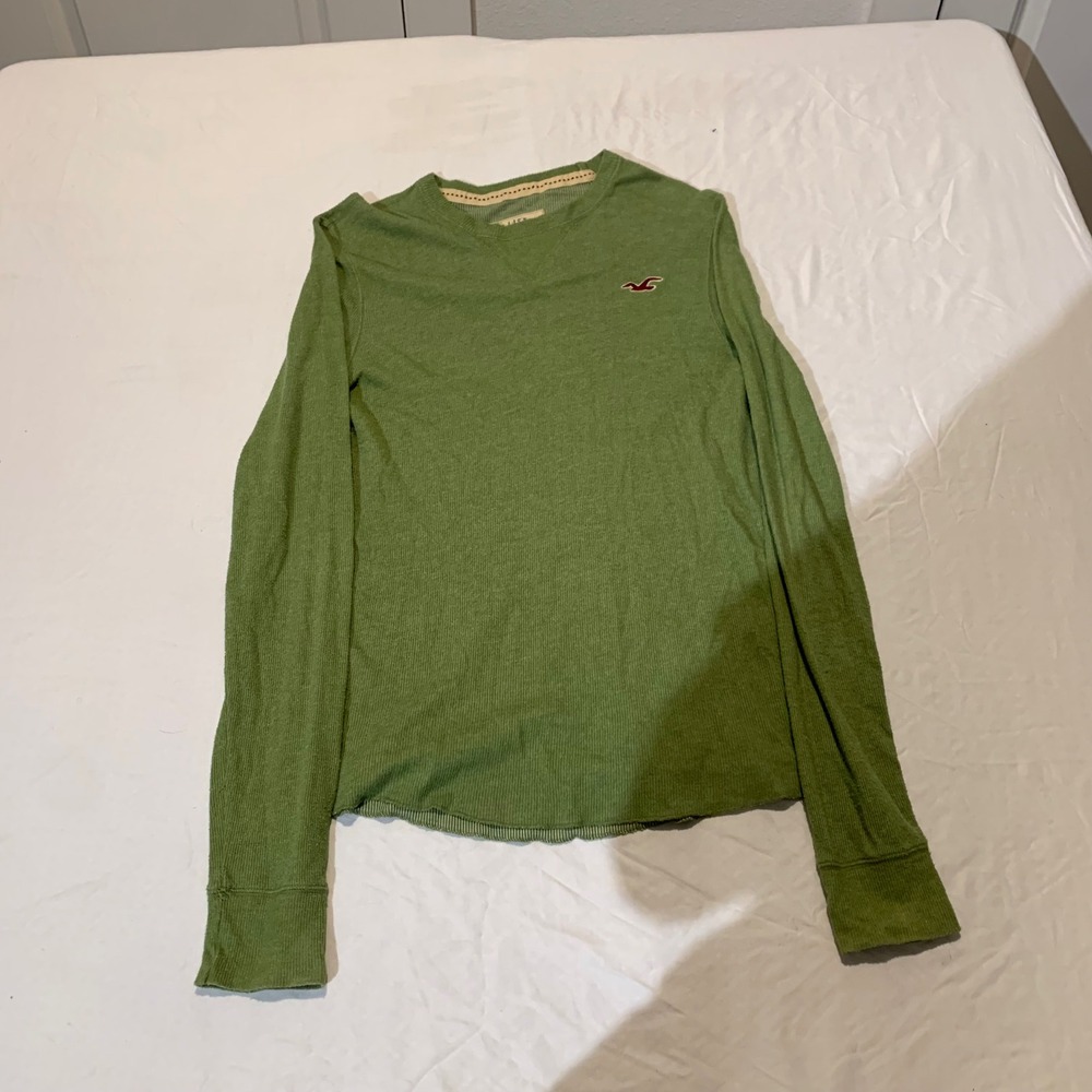 Hollister California Womens XL Green Long Sleeve Thermal Ribbed Knit Shirt